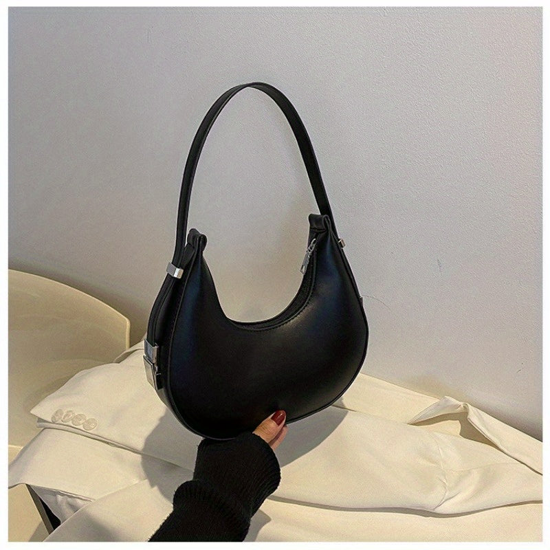 1pc Trendy Crescent Moon Shoulder Bag for Women - Large Capacity, Casual Underarm Purse in Black/Brown/White/Beige, with Polyester Lining, Zip Closure, Perfect for Commuting & Everyday Use, Crossbody Purse, Minimalist Handbag