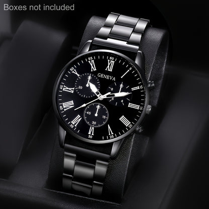 1 Set GINAVE Men'S Casual Fashion Quartz Watch, Round Alloy Case, Stainless Steel Strap, Battery Powered, Non-Waterproof, Electronic Drive, Father'S Day Gift