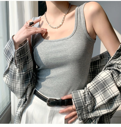 Solid Color Casual, U-neck, Wide Shoulder Vest, Women's Vest, Inner Wear, Versatile Outer Wear, Sleeveless Vest, Comfortable and Simple, Spring, Summer and Autumn Top, Can Be Worn in Winter, Christmas, Valentine's Day
