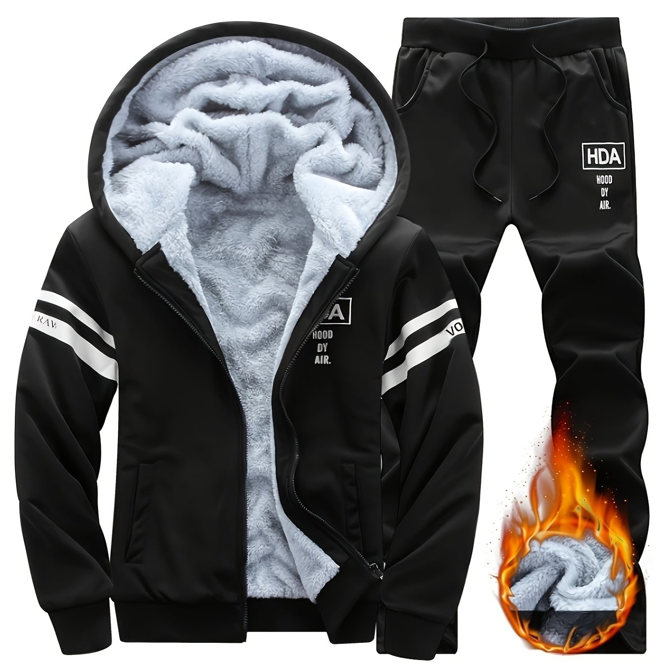 Autumn and Winter Men'S Sports Casual Suit, Men'S Velvet Thickened Sports Suit, Hooded Opening Fitness Suit, Warm Home Suit, Two-piece Set