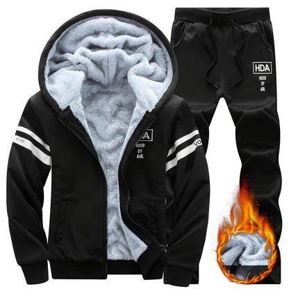 Autumn and Winter Men'S Sports Casual Suit, Men'S Velvet Thickened Sports Suit, Hooded Opening Fitness Suit, Warm Home Suit, Two-piece Set