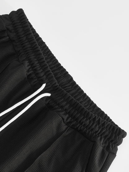 Men's Casual Mixed Color Spliced Set: Shirt and Drawstring Pants, Clean and Comfortable