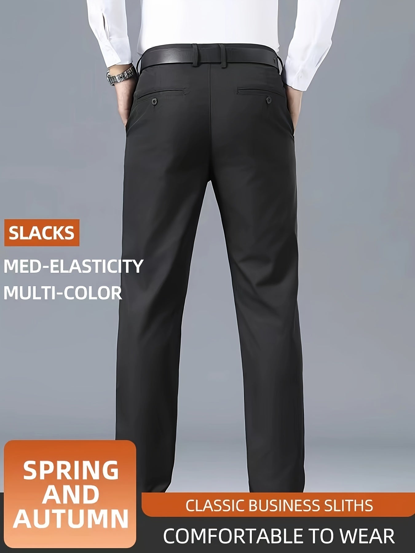 Men's Casual Solid Color Dress Pants - Polyester Blend, Woven, Regular Fit, All-Season Comfort, Adult Suit Pants