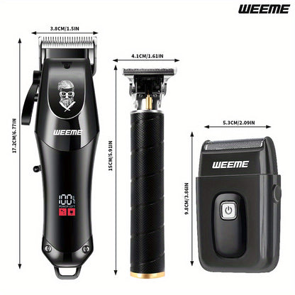 WEEME Men'S Electric Haircut Kit 1pc Men'S Hair Clipper + 1pc T-Blade Trimmer Sharp Precision Haircutting, LED Digital Display, Cordless Portable Use, Suitable for Haircutting, Beard Trimming, Sculpting Styling, Home Travel