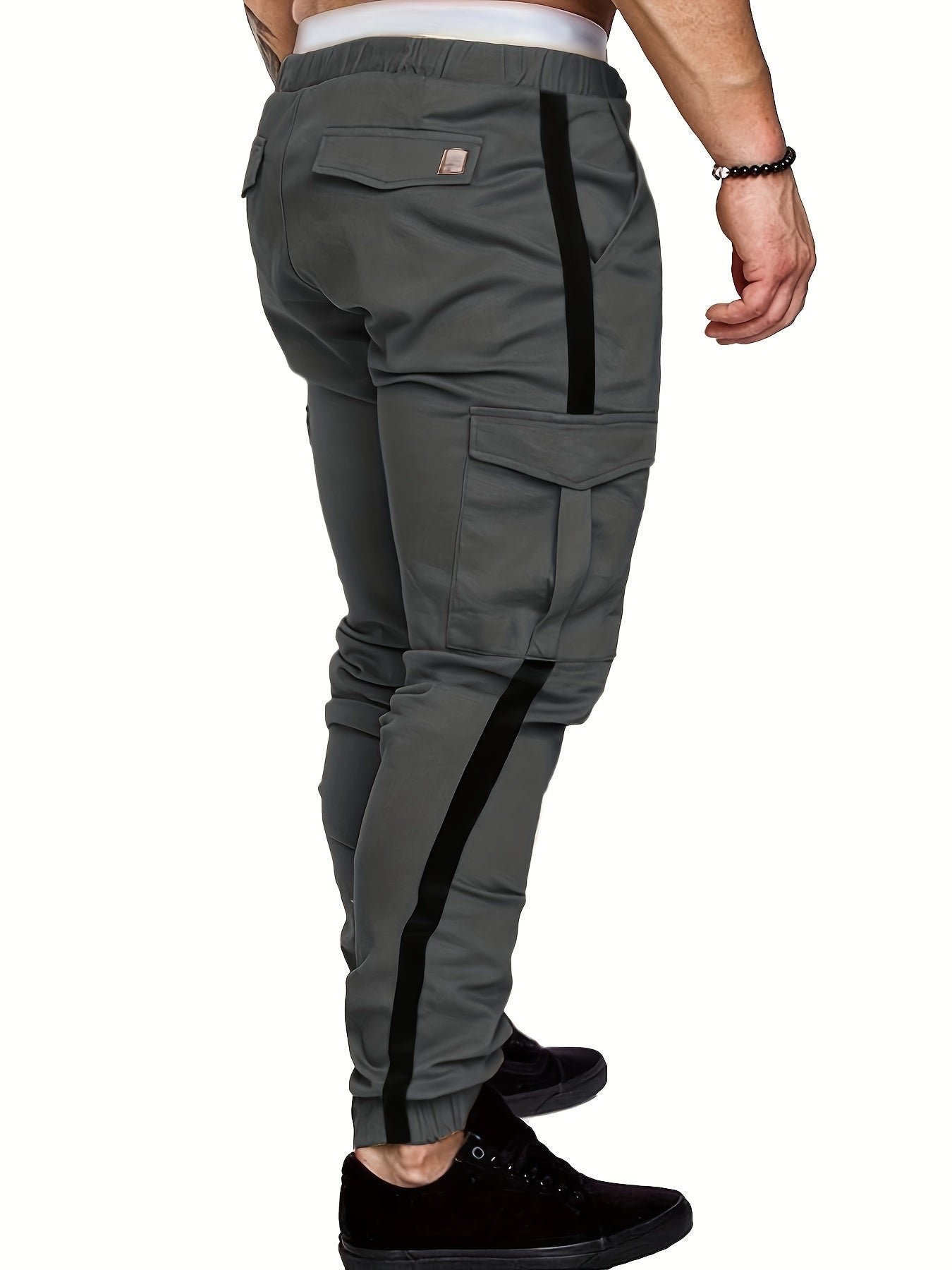 Men's Striped Track Pants With Multi Pockets, Active Drawstring Joggers For Outdoor Activities Gift