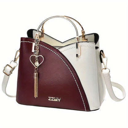 Elegant Light Blue & Pink Handbag with Golden-Tone Hardware, Heart Pendant Charm, And Detachable Shoulder Strap - Perfect Gift for Mom Or Family, Stylish Women'S Clutch Bag, Cute Purse