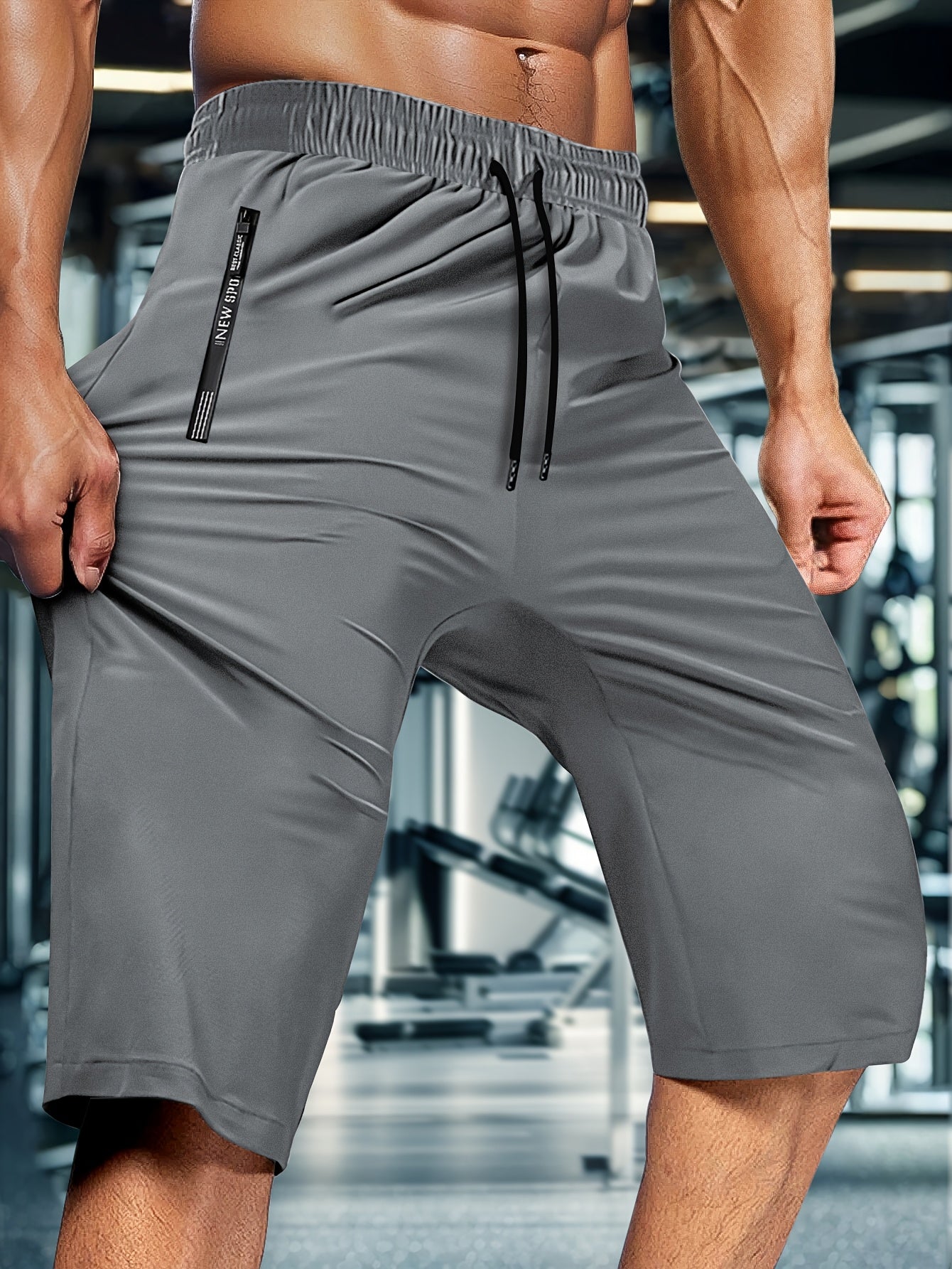 Men'S Summer Capri Pants Made from Highly Elastic Fabric, Featuring a Stylish Drawstring Elastic Waistband And Zip Pockets, Suitable for Casual Sports, Outdoor Activities, And Everyday Wear.