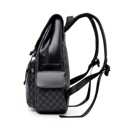 Men'S Stylish Black & Brown Gingham Print Backpack - Versatile Commuter Bag with Multiple Pockets, Adjustable Straps, and Golden-Tone Hardware for Work, Travel, and Study, Travel Backpack | Gingham Pattern | Synthetic Backpac