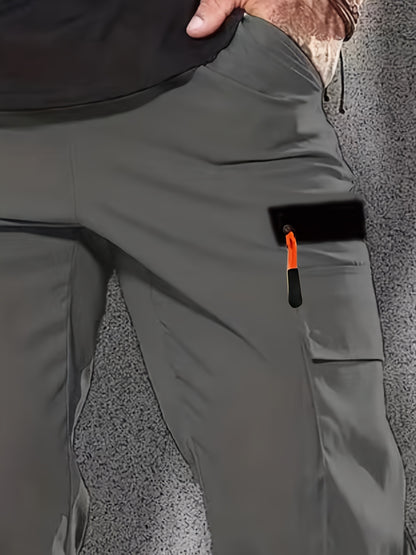 1pc Men'S Fashion Casual Cargo Pants, Solid Color Polyester Non-Stretch Fabric, All-Season Regular Fit with Multiple Pockets, Woven Straight-Leg Trousers for Sports and Leisure