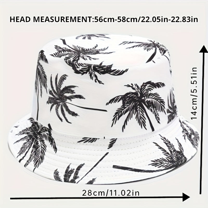 1pc Unisex Coconut Tree Print Bucket Hat - Bohemian Tropical Vacation Style, Breathable & Durable for Outdoor Beach, Casual Wear, Men & Women, Lightweight Headgear, Summer Accessory, Boho Chic, Comfortable Fit, Boho Fashion