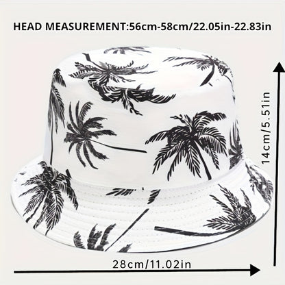 1pc Unisex Coconut Tree Print Bucket Hat - Bohemian Tropical Vacation Style, Breathable & Durable for Outdoor Beach, Casual Wear, Men & Women, Lightweight Headgear, Summer Accessory, Boho Chic, Comfortable Fit, Boho Fashion