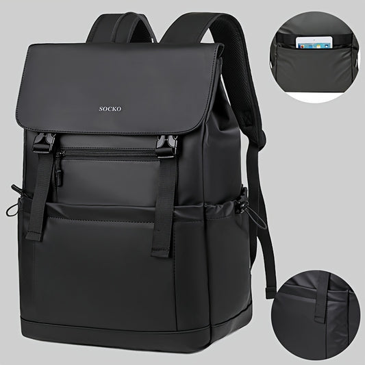 Preppy Style Casual Daypack Lightweight Polyester Backpack with Laptop Compartment, Trolley Sleeve, Adjustable Shoulder Straps, Sewing Thread Design – Ideal for College, Commuting, Travel