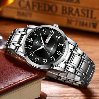 FOURRON Men's Quartz Watch - Trendy and Fashionable Appearance Stainless Steel Band with Luminous & Date Display, Ideal Gift for Birthdays & Holidays, Sunday Calendar Display, Multifunctional Watch, Casual Fashion, Gift for R