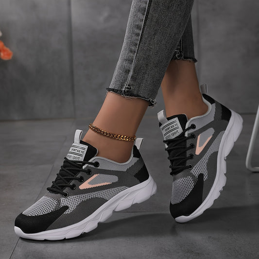 Women's Breathable Flying Woven Sneakers, Casual Lace Up Outdoor Shoes, Comfortable Low Top Sport Shoes