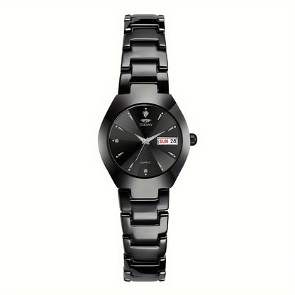 1 New Fashionable Quartz Ladies' Watch with Date Display - Black Dial, Luminous Hands & Markers, Stainless Steel Band, Casual Style, Travel & Business Use, Casual Style Watch | Minimalist Design | Quartz Movement
