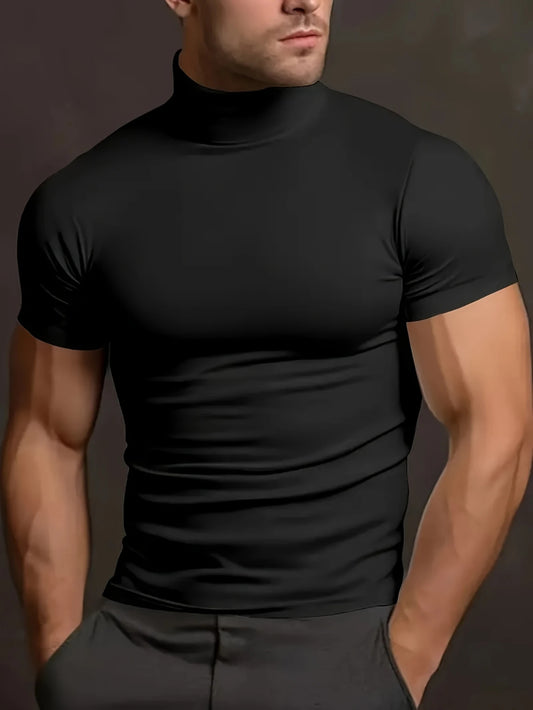 Men'S Classic Summer Short-Sleeve T-Shirt with a Half-High Collar for Casual Sports.