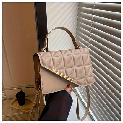 Diamond Quilted Pattern, Adjustable Shoulder Strap Fashion Small PU Crossbody Bag - White, Black, Khaki, Sky Blue, Messenger Bag, Lightweight, Removable Strap, Zipper Closure, Polyester Lining, No Printing, No Edge Paint