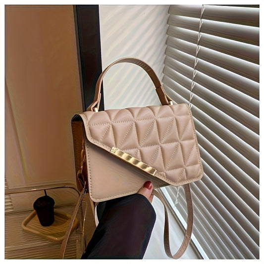 Diamond Quilted Pattern, Adjustable Shoulder Strap Fashion Small PU Crossbody Bag - White, Black, Khaki, Sky Blue, Messenger Bag, Lightweight, Removable Strap, Zipper Closure, Polyester Lining, No Printing, No Edge Paint