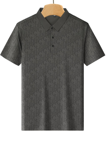 Men'S Casual Summer Short Sleeve T-Shirt with "Gil" Letter Print, Light Gray, Button-Up Collar, Medium Stretch Fabric, Regular Fit, Perfect for Weekend Outings, Relaxed Outing Shirt | Letter Print Tee | Medium Stretch Fabric