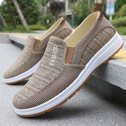 Men'S Casual Slip-On Loafers - Lightweight Breathable Fabric Upper, White Rubber Sole, Brown Accents, Comfortable for Outdoor Walking & Casual Attire, Summer Footwear, Stylish Slipons, Durable Traction Footwear