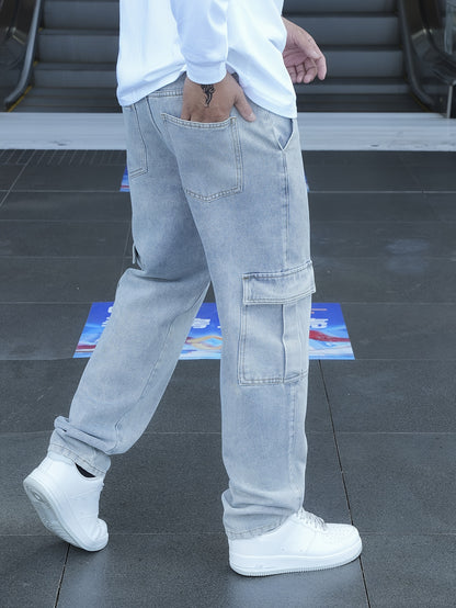 Men's Classic Blue Denim Jeans - 80%, Regular Fit, Machine Washable, Solid Color, All-Season Casual Wear, Comfortable Denim | Relaxed Fit Jeans | Textured Denim Pants