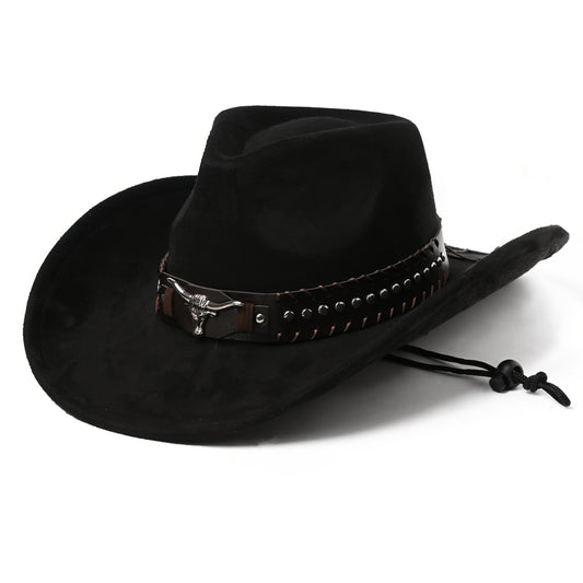 Western Cowboy Hats for Men And Women, Classic Faux Suede with Metal Studs And Bull Pattern, Lightweight Unisex Festival Occasion Hat, Woven Inelastic Polyester with Decorative Accessories, No Feather, Non-Washable