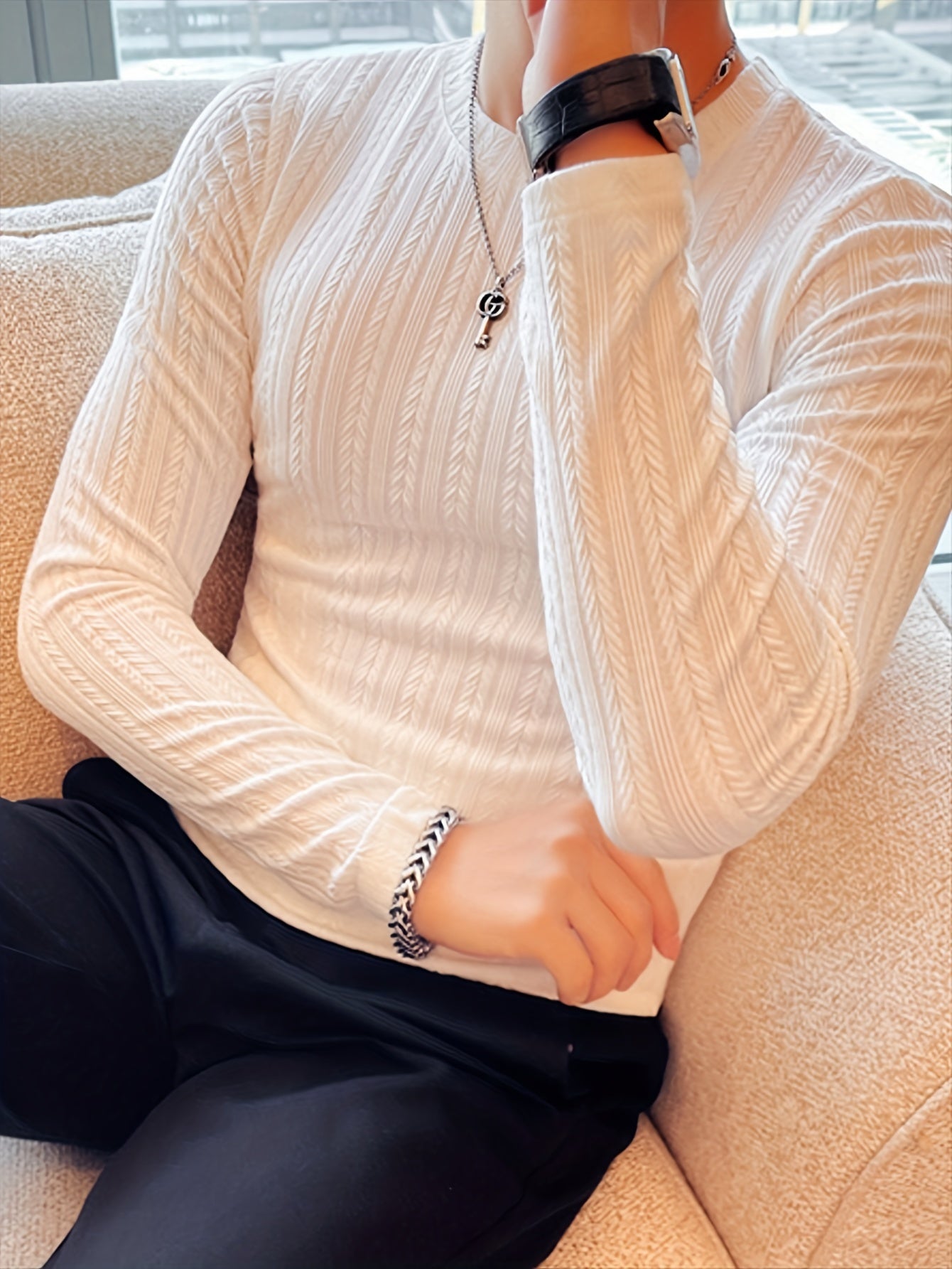 Men's Slim-Fit Long Sleeve T-Shirt - Casual & Stylish, Perfect for Fall/Winter, Machine Washable