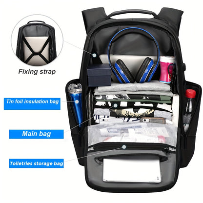FENRUIEN Men'S Large Capacity Expandable Backpack with USB Charging, 39.62cm Laptop Bag, Durable Oxford Fabric, Multiple Compartments for Travel and Business Use, Travel Backpack | Minimalist Backpack | Durable Zippers, Lapto