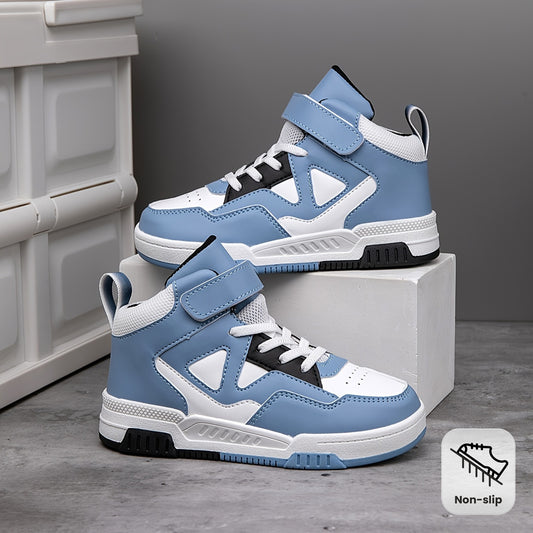 Youngsters' High-Top Sneakers with Hook-and-loop Fastener Closure - Vintage Geometric Print, Breathable & Non-Slip for Boys and Girls - Perfect for Running & Casual Wear