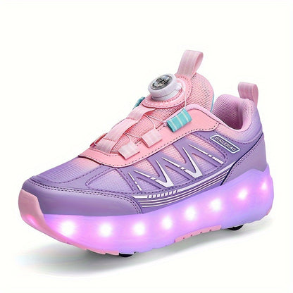 Children's pulley shoes for girls rechargeable glowing four-wheel removable sneakers with wheels