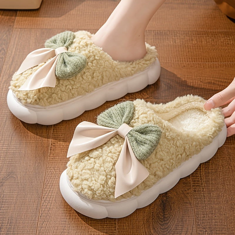 3 Sizes Available, One Style, Bow Slippers for Women Winter Indoor Home Warm Thick Sole Fluffy Slippers for Women'S Wear in Winter