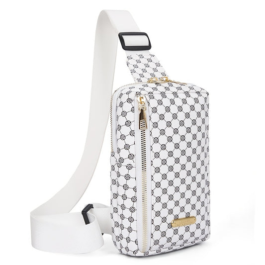 Men'S Classic Black PU Crossbody Bag with Geometric Pattern, Key Holder, Zipper Closure, Polyester Lining, Urban Style, Commuter Bag|Geometric Pattern Bag|Zippered Closure Bag