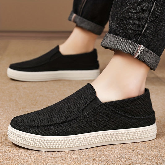 Men's Slip-On Casual Shoes - Lightweight Breathable Fabric Upper & Durable Rubber Sole, Low-Top Comfortable Walking Shoes for Daily Wear, Outdoor Activities, Vacation - Black, Sleek Design, Flexible Sole, Urban Style