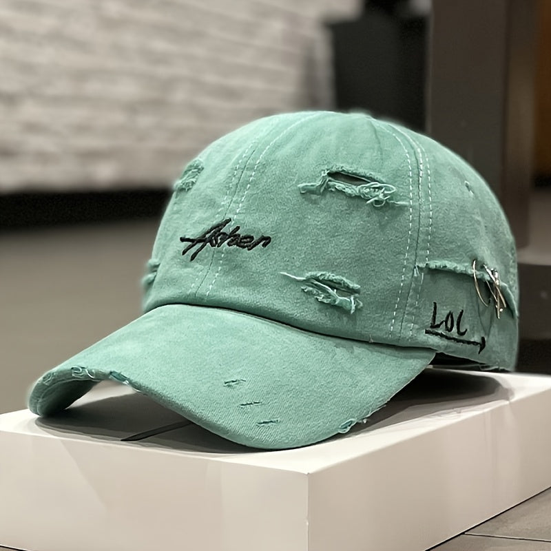 Distressed Baseball Cap - Soft Top, Sun Protection, Retro Street Style, Lightweight Polyester, Adjustable Fit for Men and Women, Perfect for Spring and Autumn, Spring Cap | Retro Streetwear | Lightweight Cap