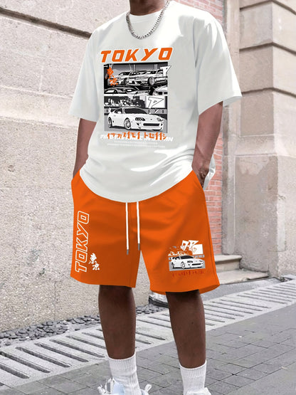 Men's suit short sleeve T-shirt and shorts