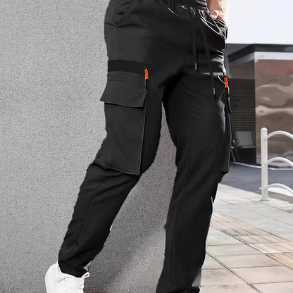1pc Men'S Fashion Casual Cargo Pants, Solid Color Polyester Non-Stretch Fabric, All-Season Regular Fit with Multiple Pockets, Woven Straight-Leg Trousers for Sports and Leisure