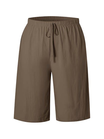 Women's Casual Solid Color Shorts with Faux Drawstring, Polyester, Machine Washable - All Seasons, Beach Pants, Leisure Style, ALL/Global/All