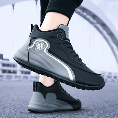 Men'S Fashion Classic Sneakers, Low Top Lace-up Athletic Shoes, Shock Absorbing Breathable Running Shoes, Durable Thick Sole Skateboard Shoes, Solid Color Graphic Design, Round Toe, Faux Upper/Sole, Fabric Inner, EVA Insole f