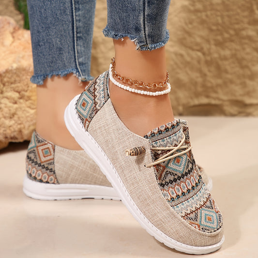 2024 New Outdoor Comfortable Ethnic Style Print Casual Large Size Women's Leisure Single Shoes