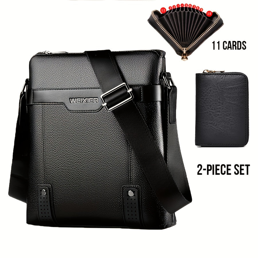 WEIXIER Men's Fashion Crossbody Bag - Adjustable Strap, Faux Leather, Deep Brown | Casual Street Style Shoulder Bag for Outings