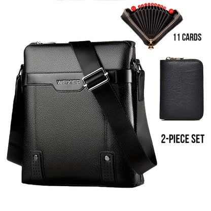 WEIXIER Men's Fashion Crossbody Bag - Adjustable Strap, Faux Leather, Deep Brown | Casual Street Style Shoulder Bag for Outings