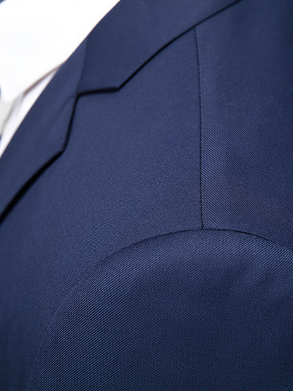 2pcs Luxury Classic Men'S Solid Color Suit - Notched Lapel Blazer and Pants, Regular Fit, Long Sleeve, Traditional Silhouette, Ideal for Weddings, Business Meetings - High-Quality Fabric, Comfortable Wear, Stylish Design, Wed