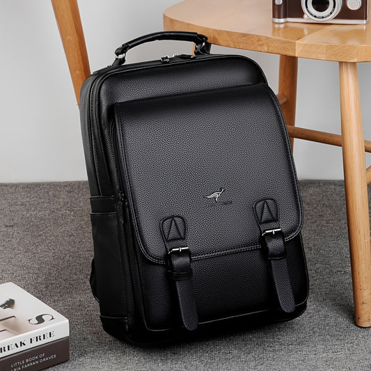 Stylish Men's Backpack - Multifunctional, Large Capacity for 39.62cm Laptop, Business & Travel Ready, Durable PU Material