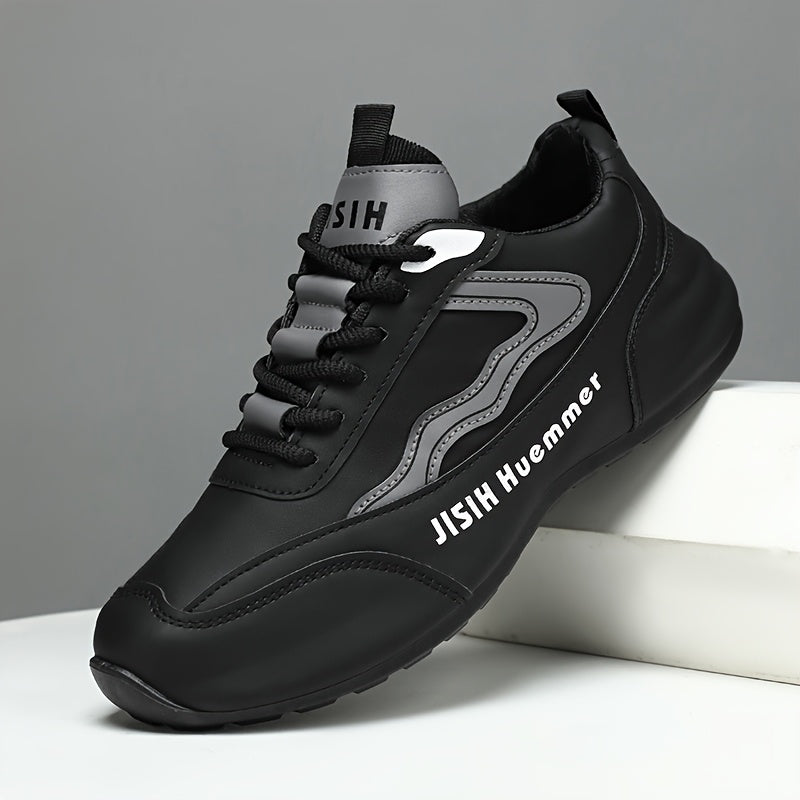 Men's Breathable Color-Block Low-Top Running Shoes - White & Navy Blue Contrast Design, Durable PU Upper & PVC Sole, All-Season Non-Slip Traction for Gym, Jogging, Casual Wear, Jogging Footwear | Sporty Look | Fabric Lined In