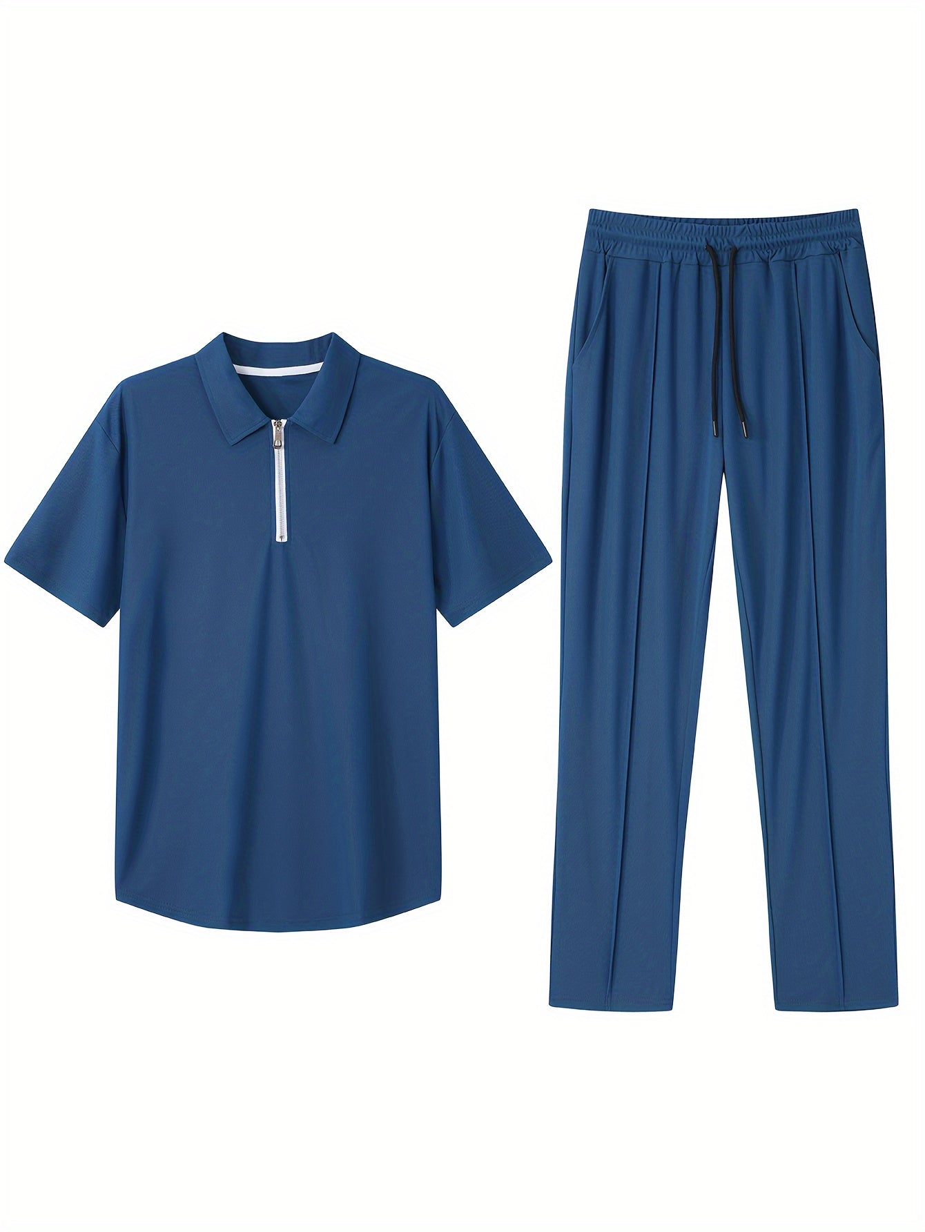 Men's Slim-Fit Casual & Joggers Set - Breathable Polyester, Short Sleeve, Summer Outdoor Wear