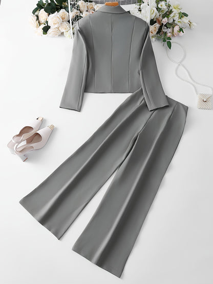 BK052044 Elegant Suit Jacket and Waist-Tie Loose Straight-Leg Wide-Leg Pants Women's Two-Piece Suit