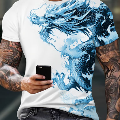 Men's Bold Dragon Graphic Tee - Short Sleeve, Crew Neck, Polyester Blend - Perfect for Summer Outings & Casual Wear