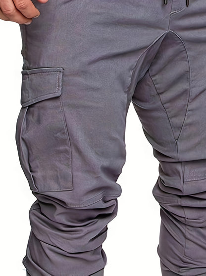Men'S Casual Cargo Pants, 95% Cotton 5% Spandex, Skinny Fit, Solid Color, Long Length, Woven Fabric, Non-Stretch, with Pockets, 215g/m² Weight