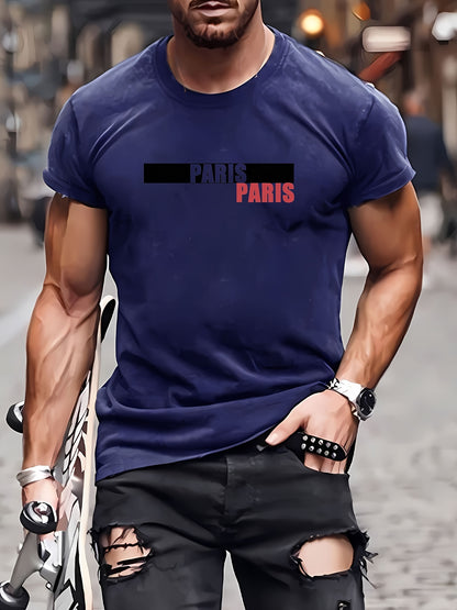 New Summer Round Collared Short Cuff T Dress for Men's Wear with Free Print