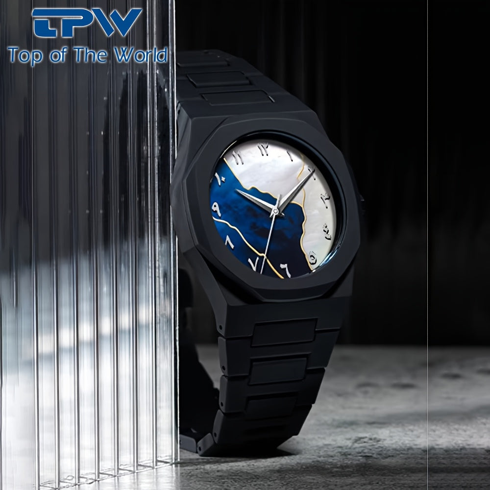 TPW Men's Ultra-Thin Minimalist Quartz Watch - Black Arabic Dial, Round Face, Battery-Powered, Durable Comfortable Strap for Casual & Formal Wear